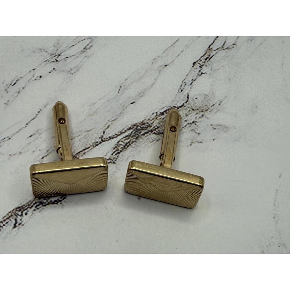 Vintage Golden Radiance Rectangular Cufflinks - image 2